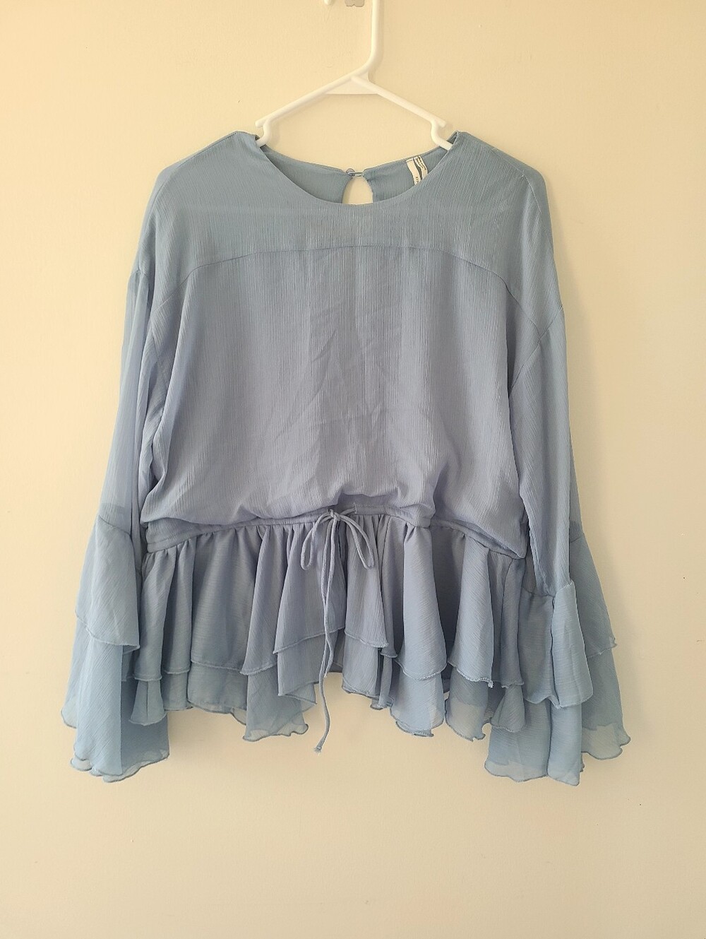 Anthropologie Light Blue Ruffle Peplum Blouse Size Small